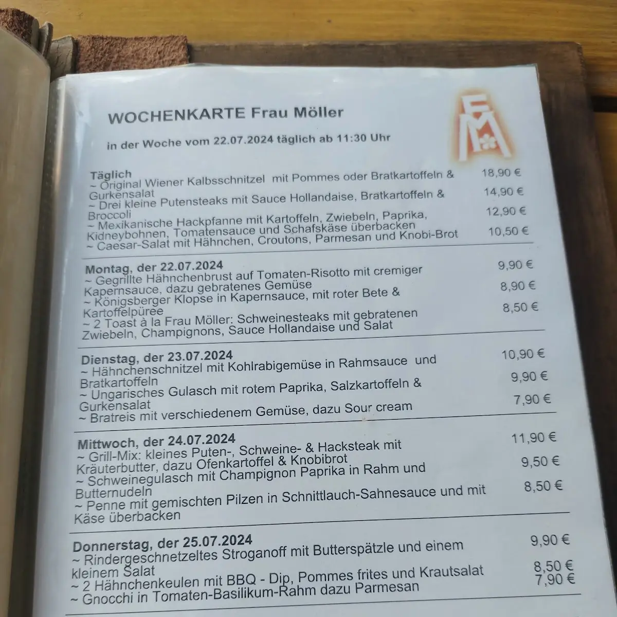 Speisekarte, Frau Möller