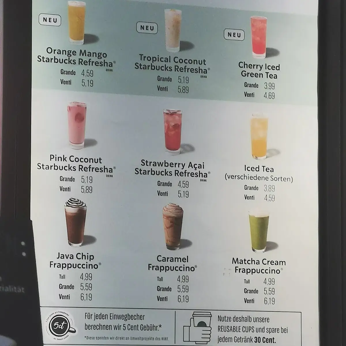 Speisekarte, Starbucks