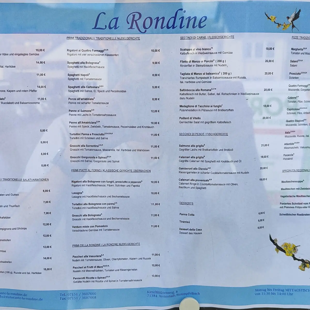 Speisekarte, La Rondine