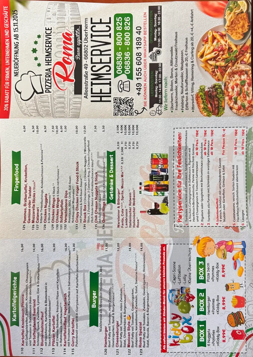 Speisekarte, Pizzeria Roma
