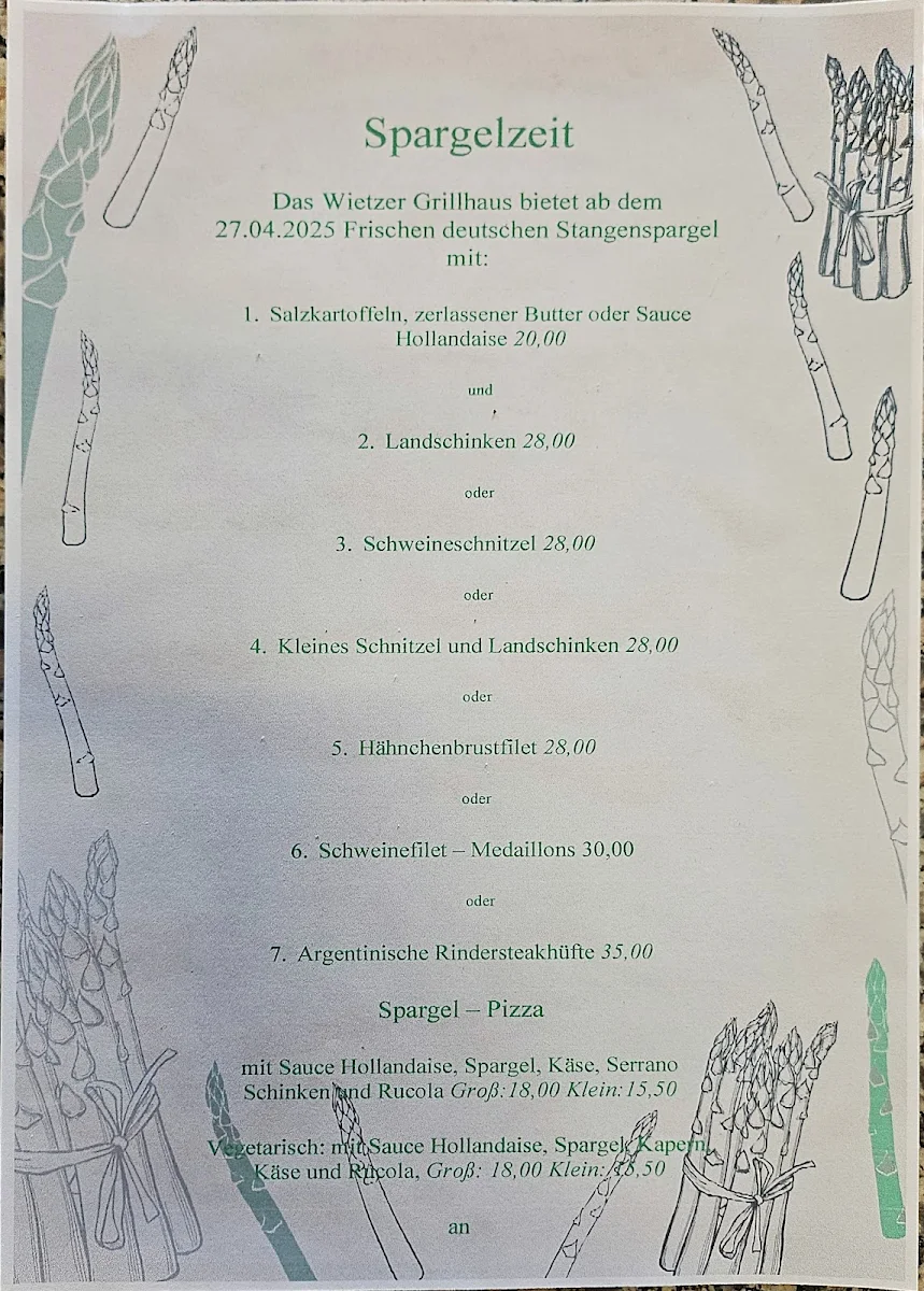 Speisekarte, Wietzer Grillhaus