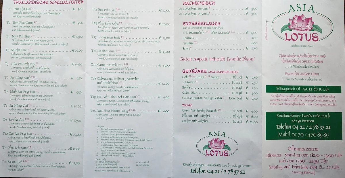Speisekarte, China Bistro Lotus