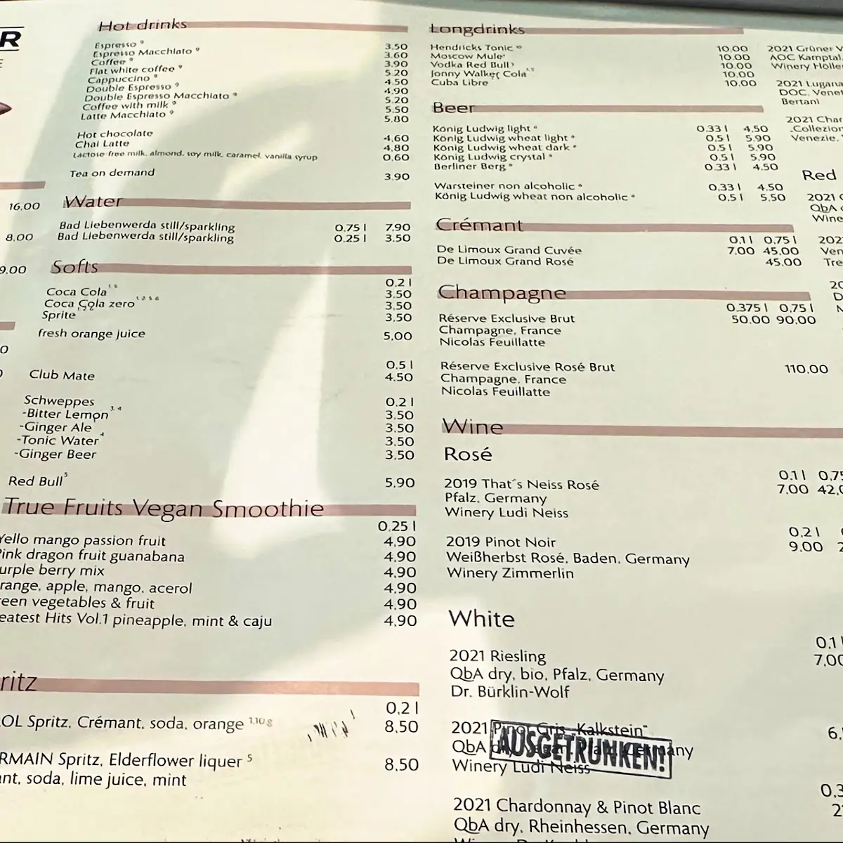 Speisekarte, Traiteur