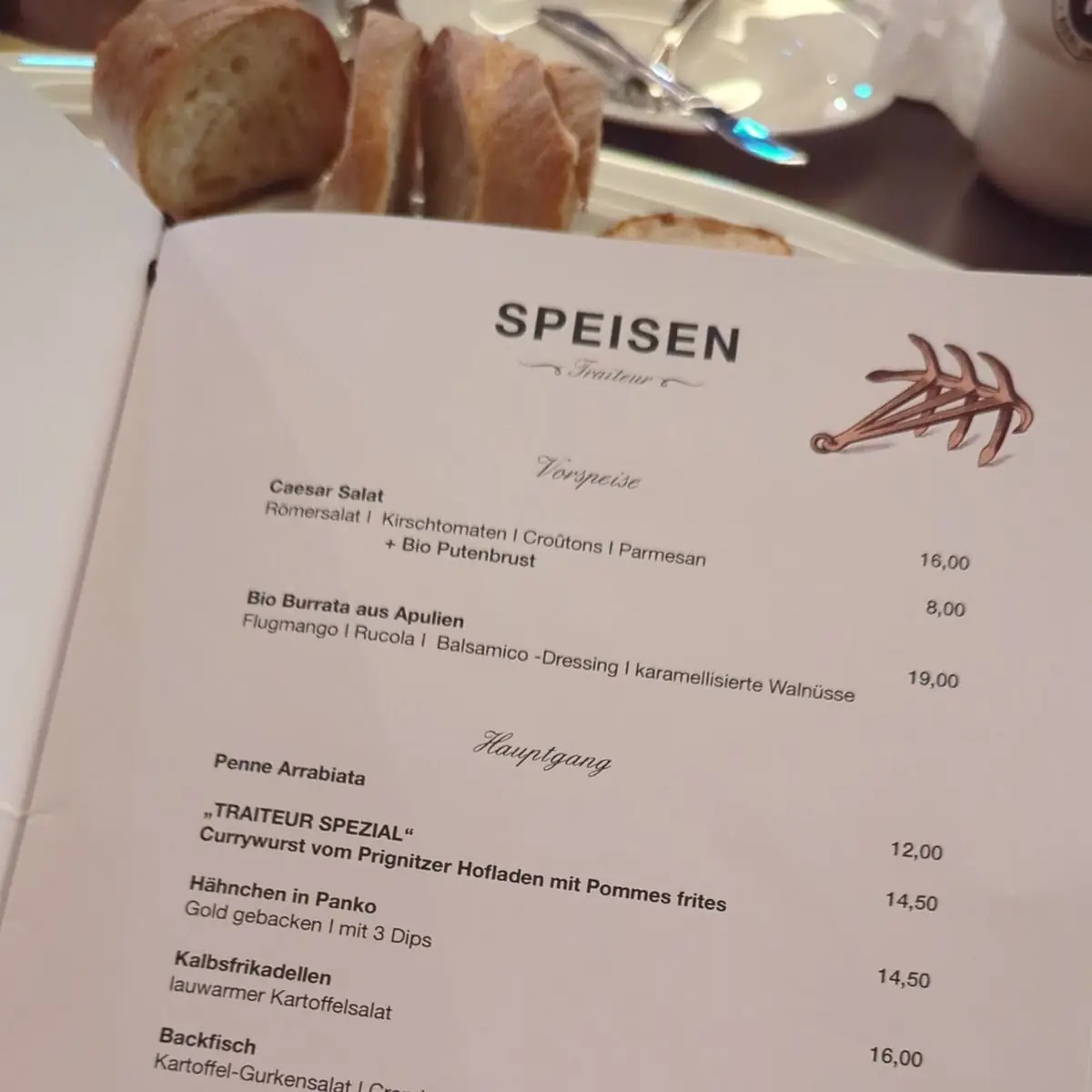 Speisekarte, Traiteur