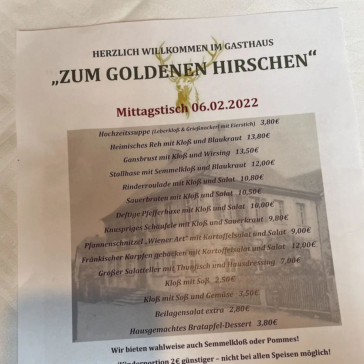 Speisekarte, Birgit Reichstein Gaststätte