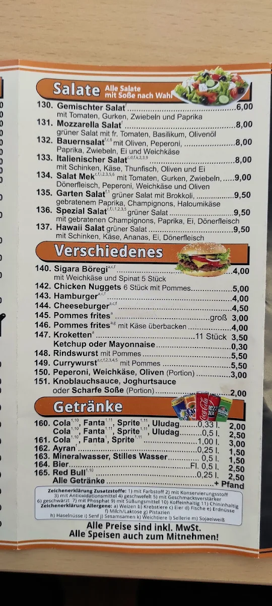 Speisekarte, Mek Döner & Pizza