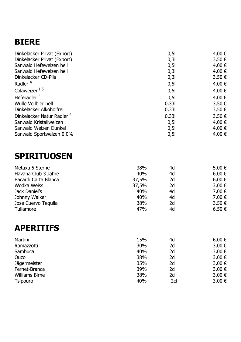 Speisekarte, Blaue Olive Taverne