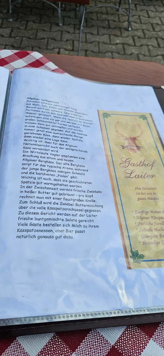 Speisekarte, Berggasthof Laiter