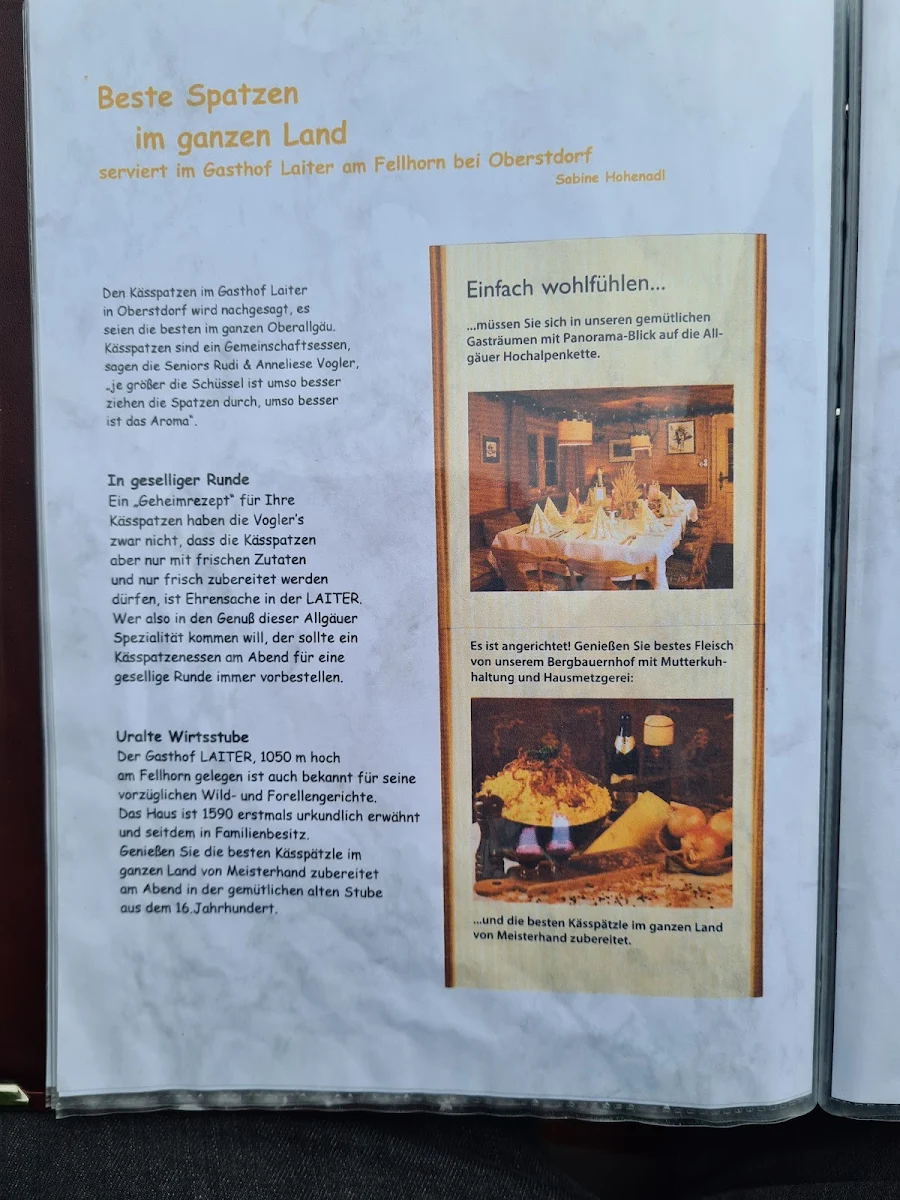 Speisekarte, Berggasthof Laiter
