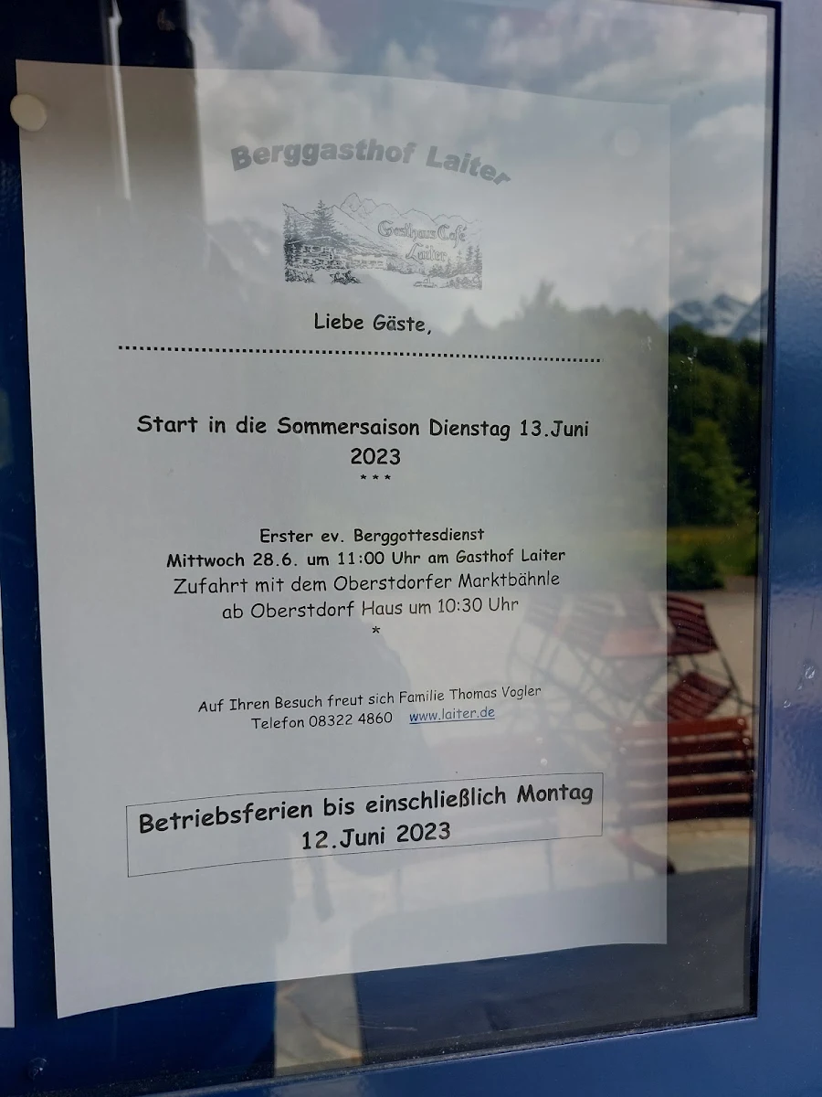 Speisekarte, Berggasthof Laiter