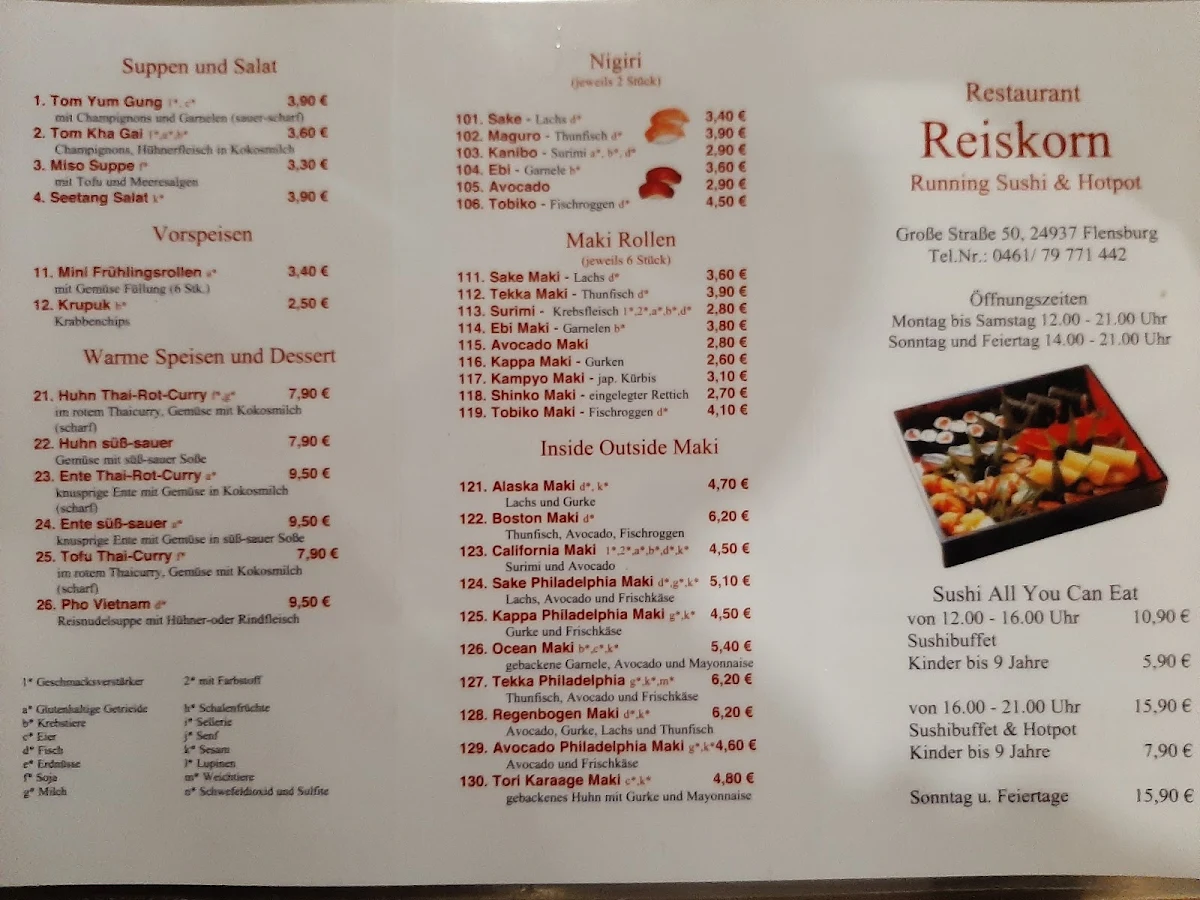 Speisekarte, Restaurant Reiskorn