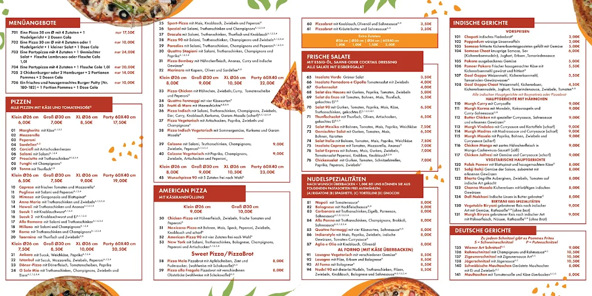 Speisekarte, Pizza Service 90
