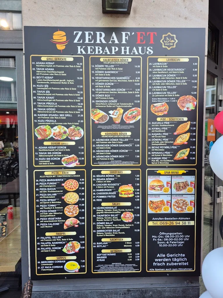 Speisekarte, Zeraf'et Kebap Haus