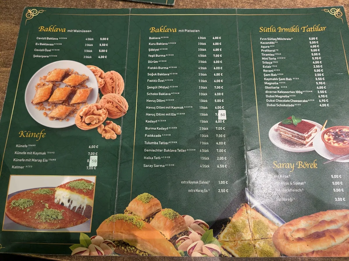Speisekarte, Şengüloğlu Antep Baklava