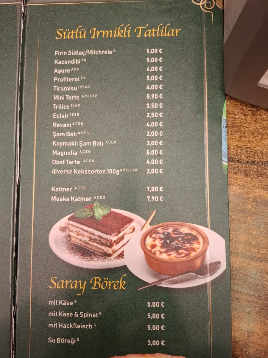 Speisekarte, Şengüloğlu Antep Baklava