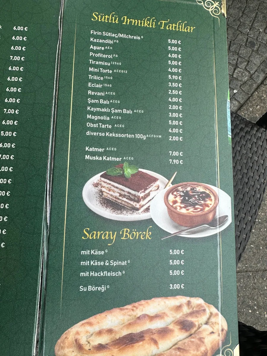 Speisekarte, Şengüloğlu Antep Baklava