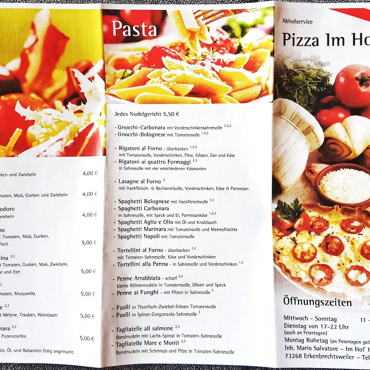 Speisekarte, Pizza im Hof