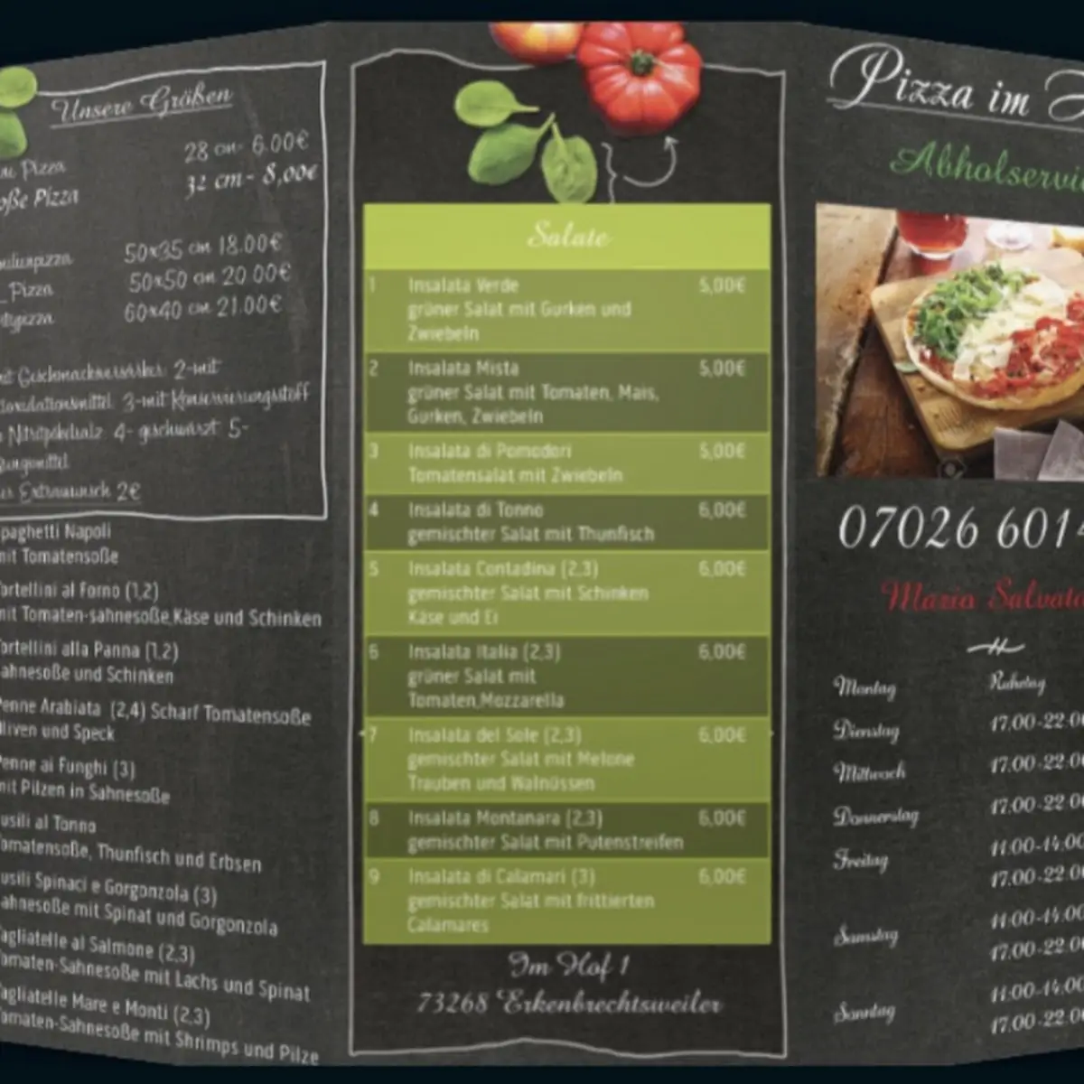 Speisekarte, Pizza im Hof
