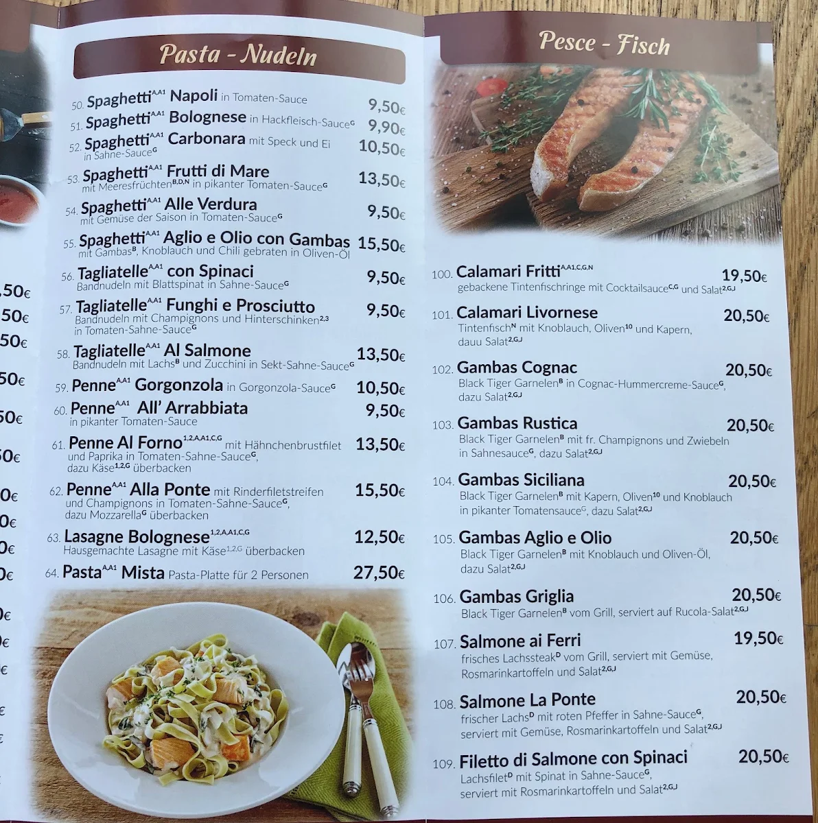 Speisekarte, La Ponte Restaurant