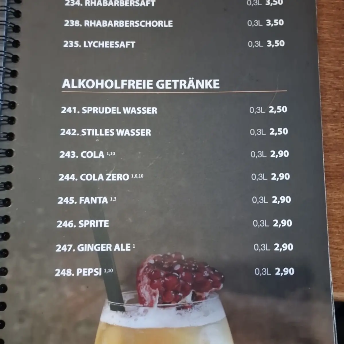Speisekarte, B-Fresh Restaurant