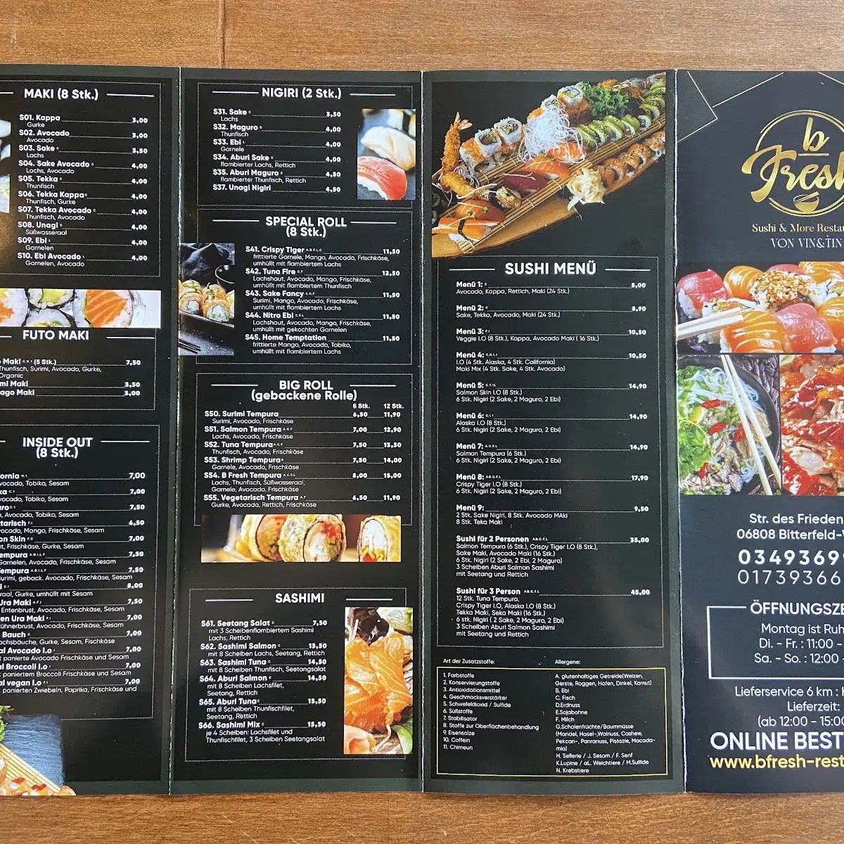 Speisekarte, B-Fresh Restaurant