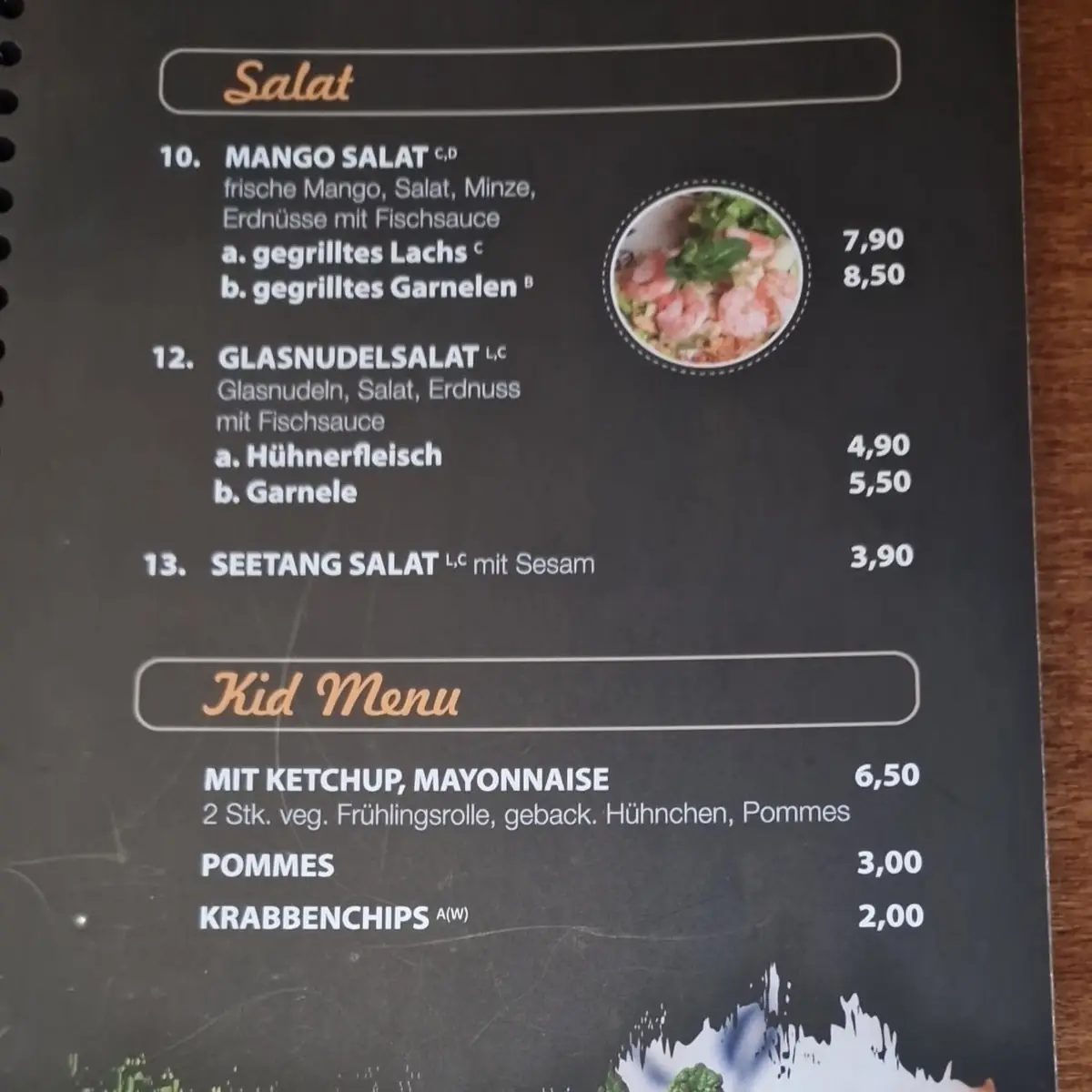 Speisekarte, B-Fresh Restaurant