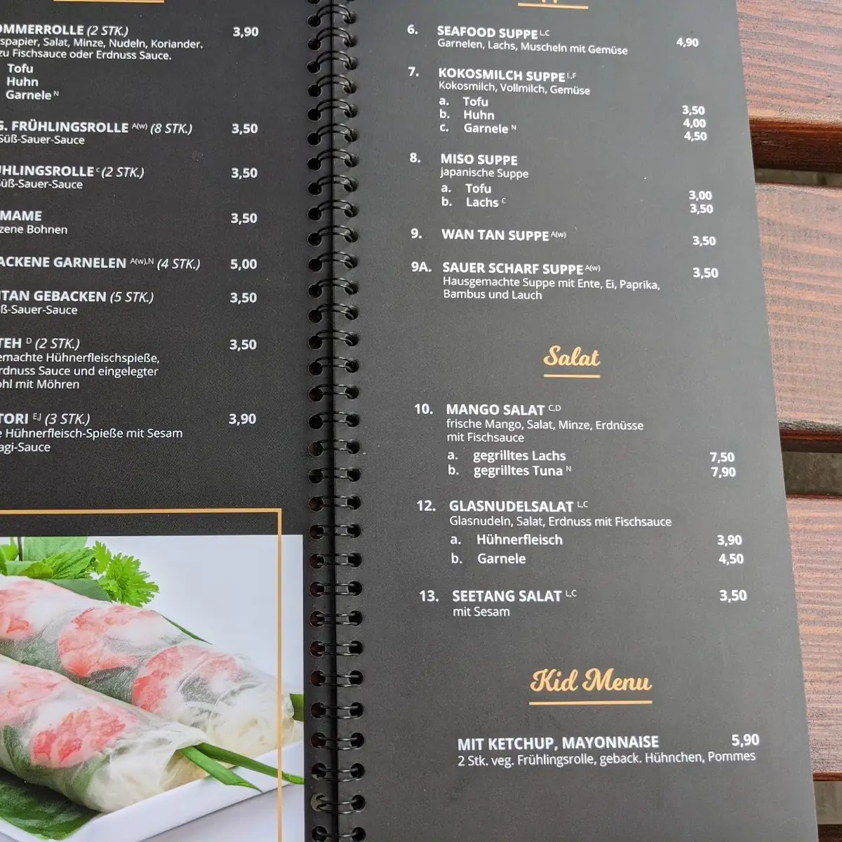 Speisekarte, B-Fresh Restaurant