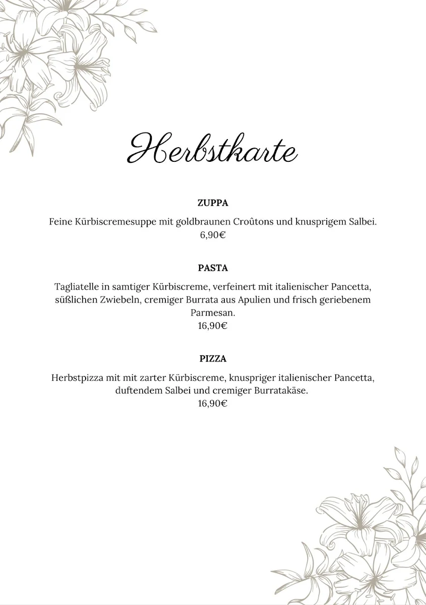 Speisekarte, Pizzeria Amore