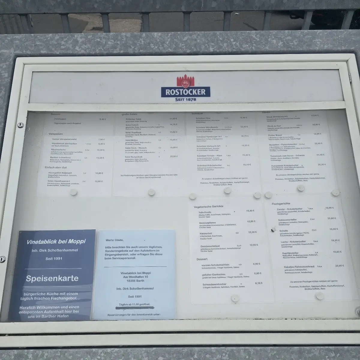 Speisekarte, Restaurant VINETABLICK