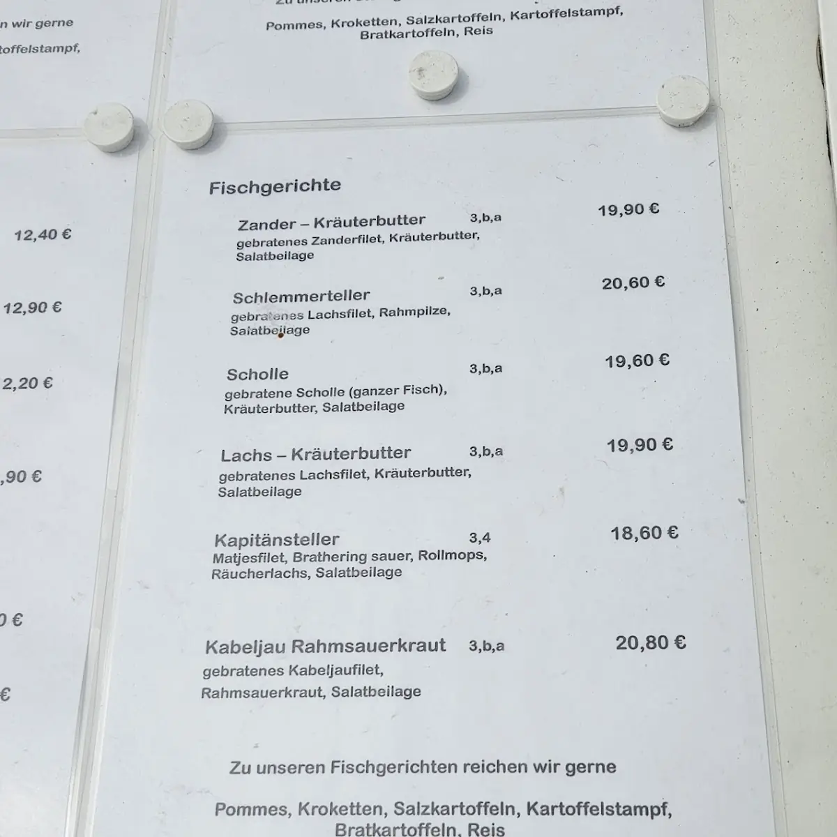 Speisekarte, Restaurant VINETABLICK