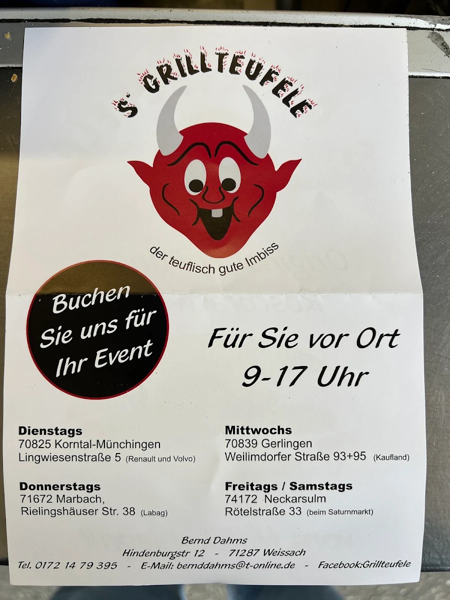 Speisekarte, S‘ Grillteufele - Original Thüringer Rostbratwürste
