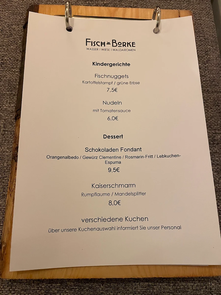 Speisekarte, Fisch-Borke