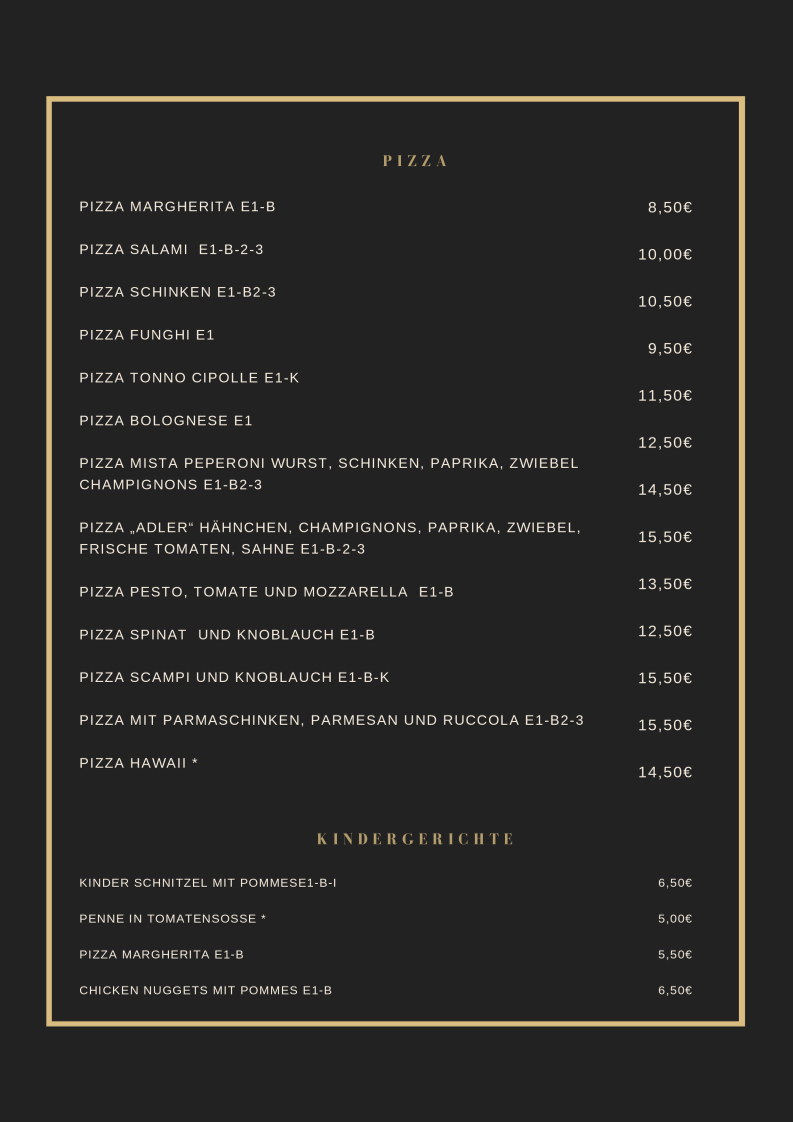 Speisekarte, RESTAURANT "Zum Adler" Limbach