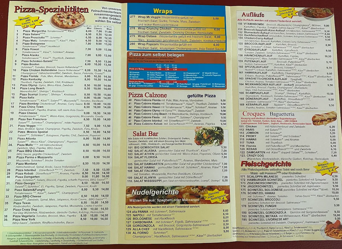 Speisekarte, BISTRO DAMGARTEN