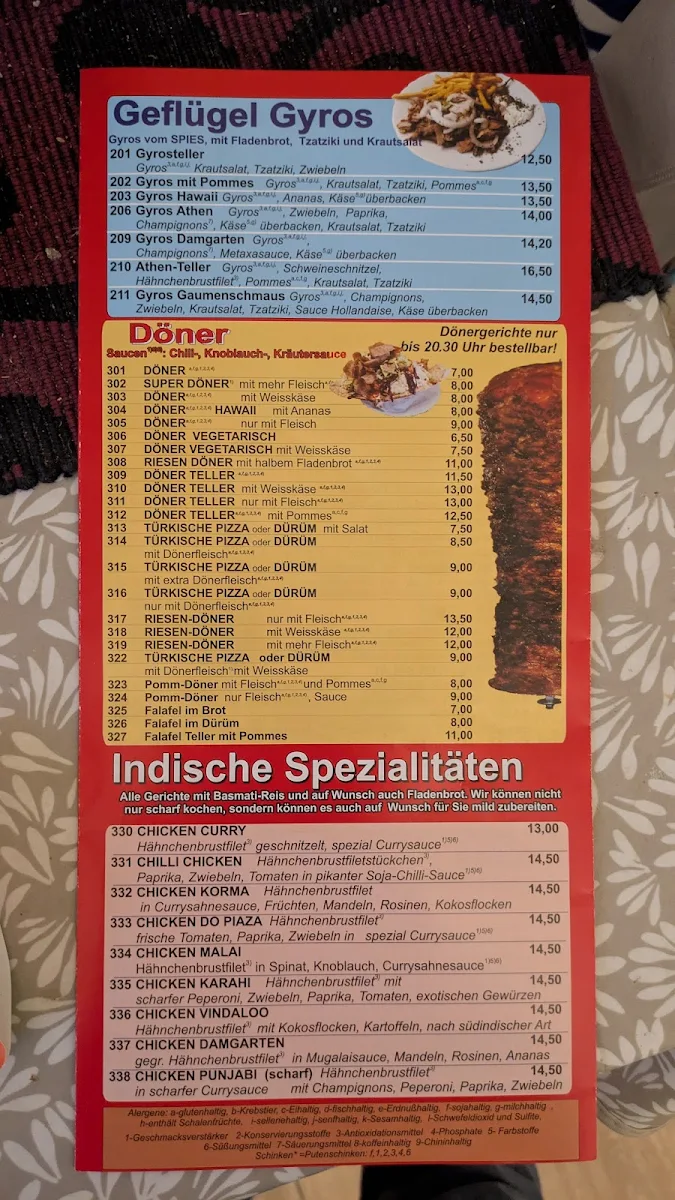 Speisekarte, BISTRO DAMGARTEN