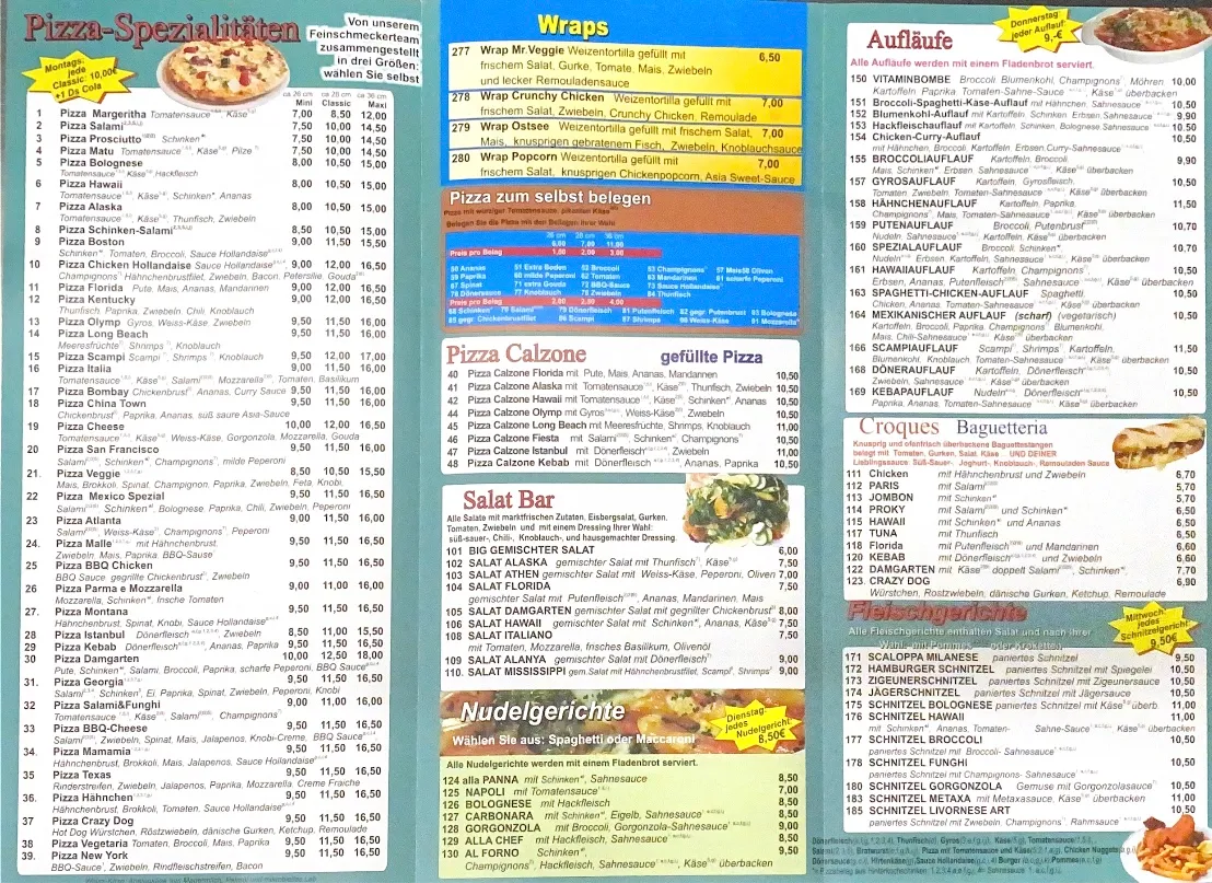 Speisekarte, BISTRO DAMGARTEN