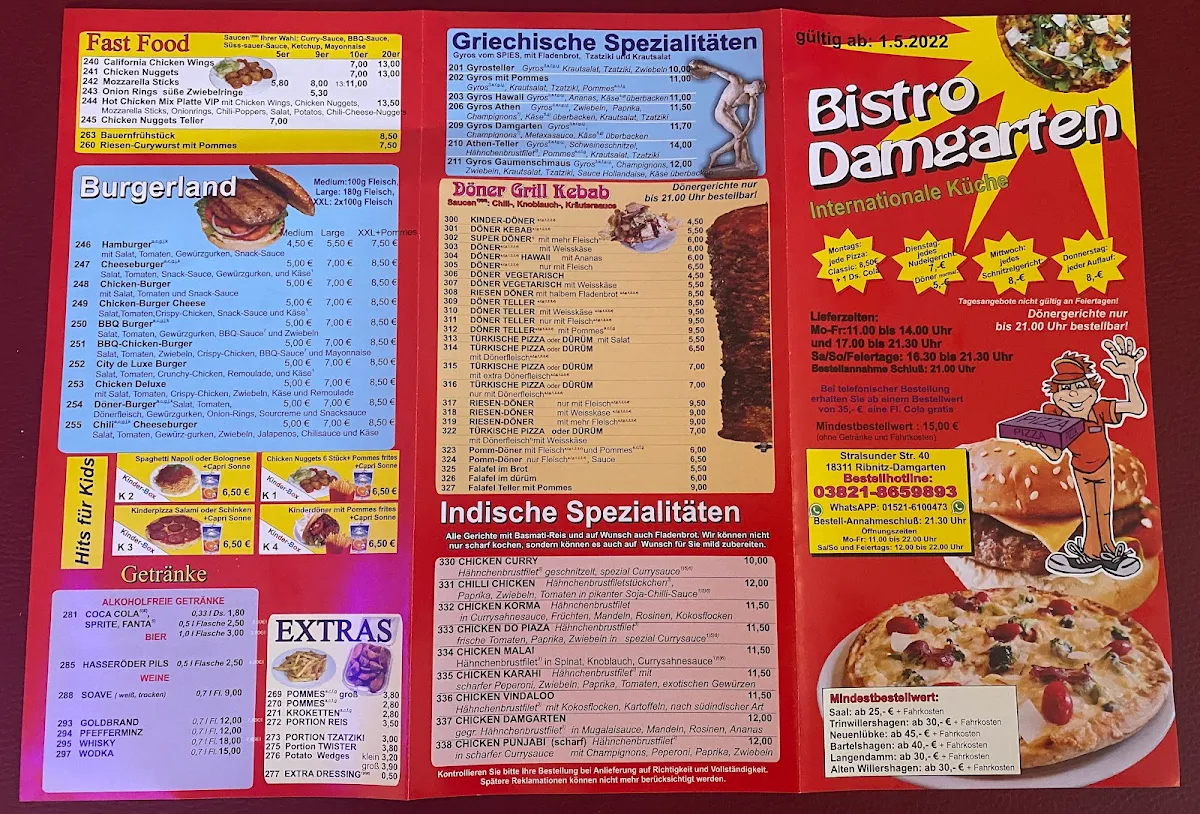 Speisekarte, BISTRO DAMGARTEN
