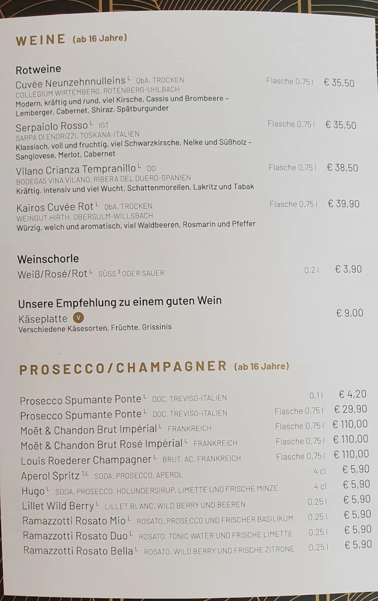 Speisekarte, Alte Bank