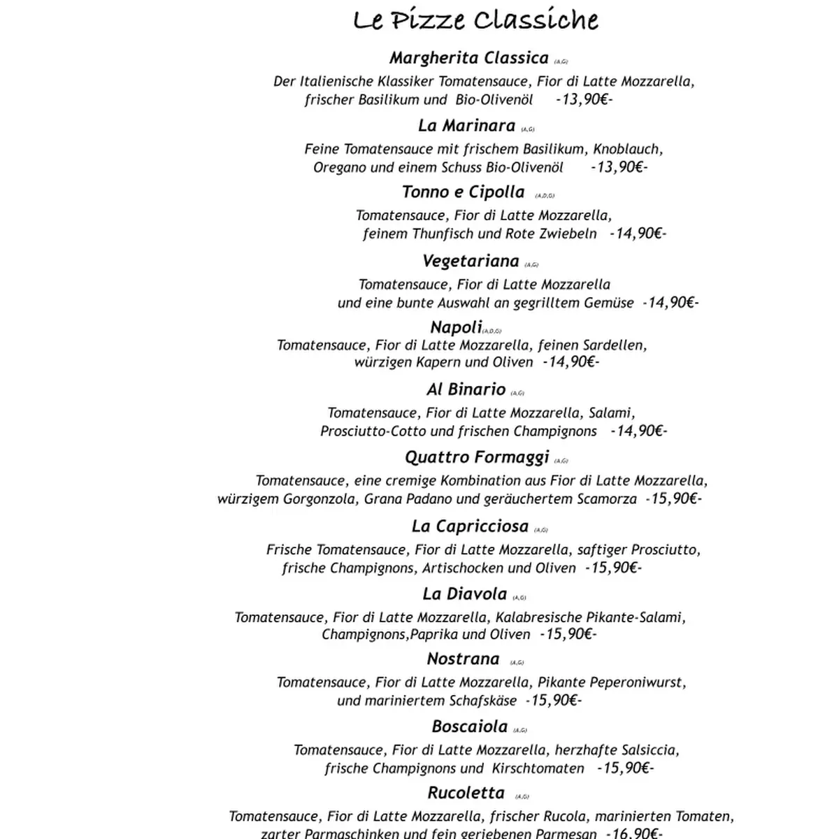Speisekarte, Al Binario - Pasquale Damiani