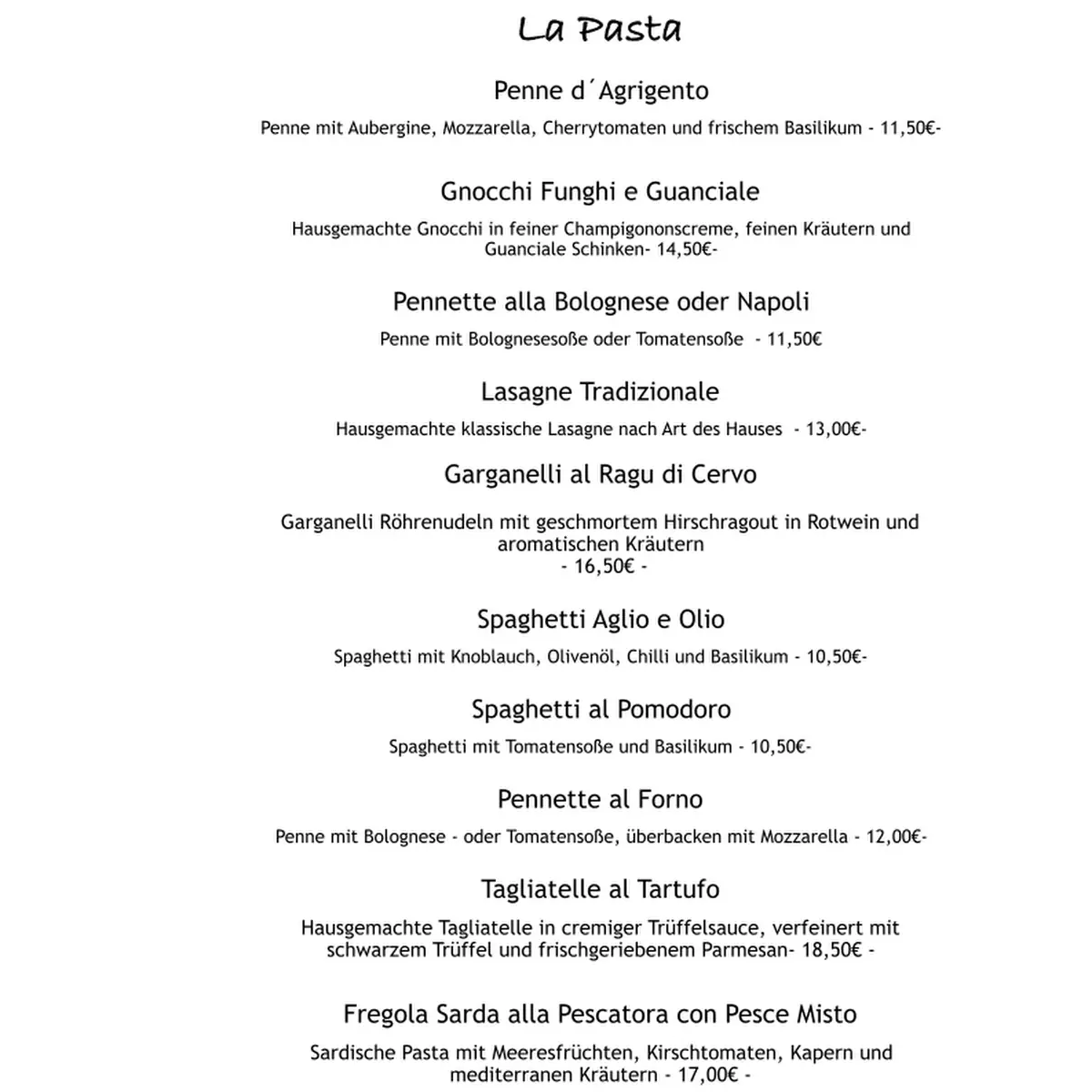 Speisekarte, Al Binario - Pasquale Damiani