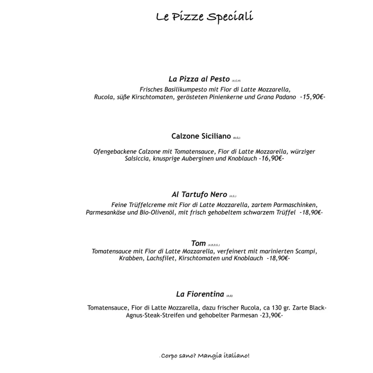 Speisekarte, Al Binario - Pasquale Damiani