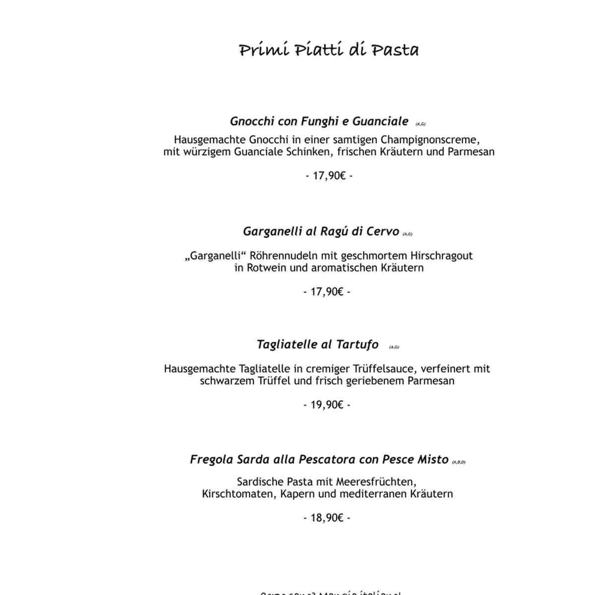 Speisekarte, Al Binario - Pasquale Damiani