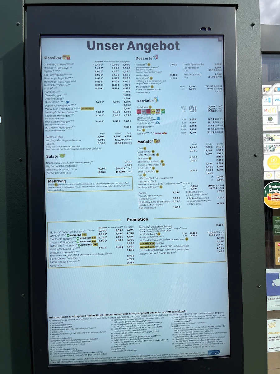 Speisekarte, McDonald's