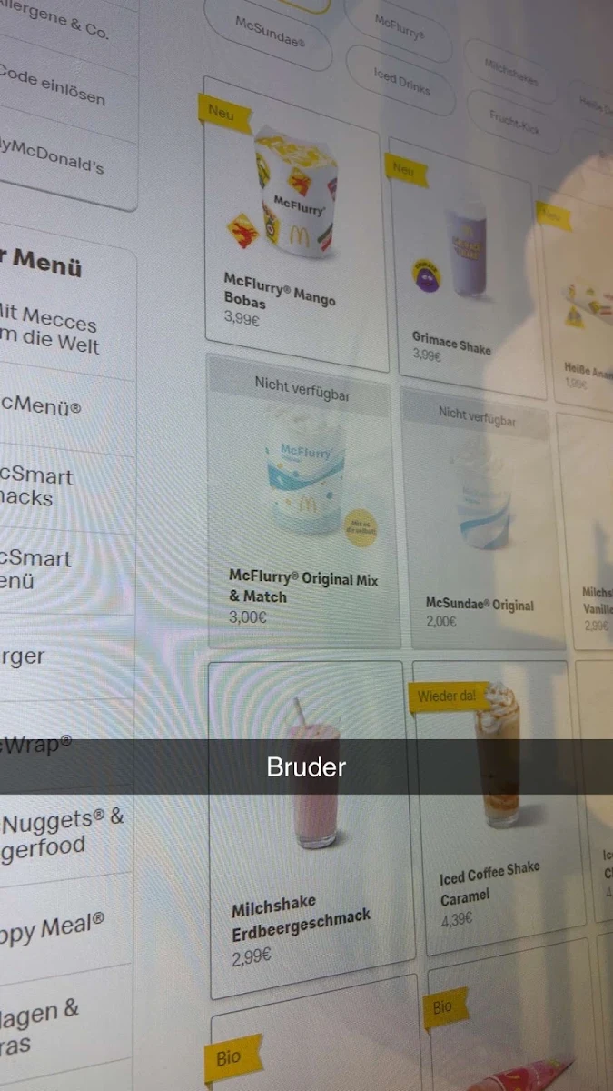 Speisekarte, McDonald's