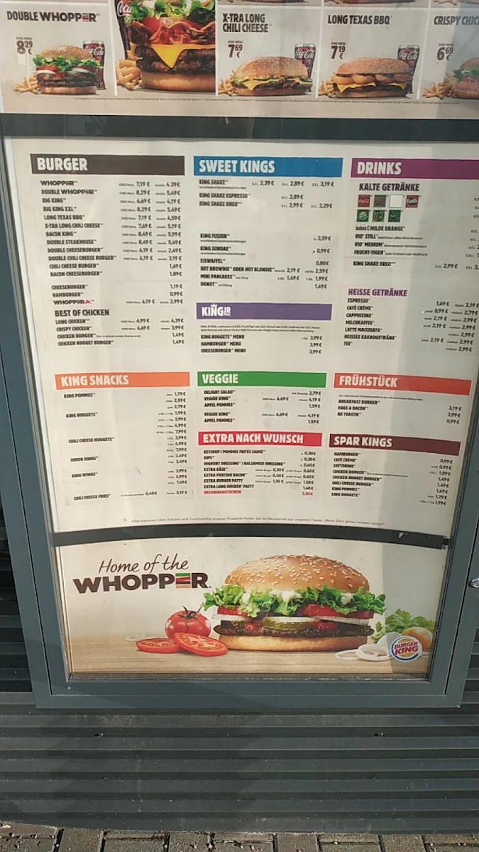 Speisekarte, Burger King