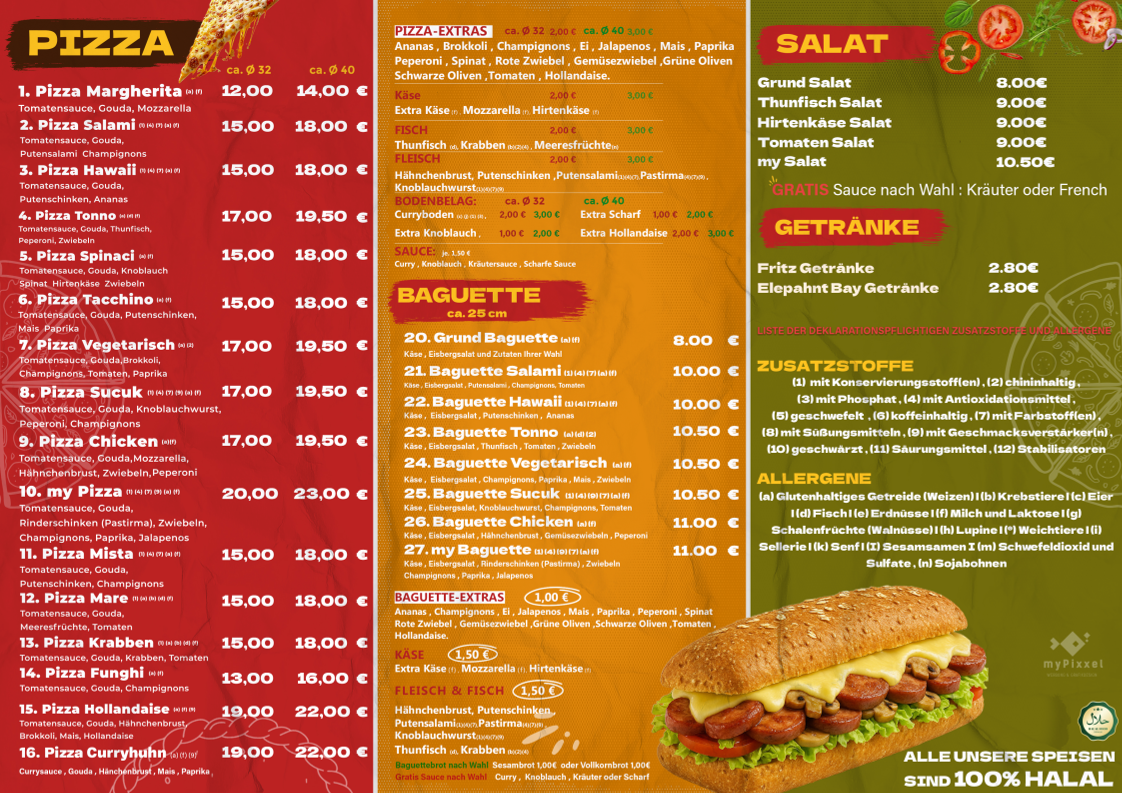 Speisekarte, my Pizza Bremen