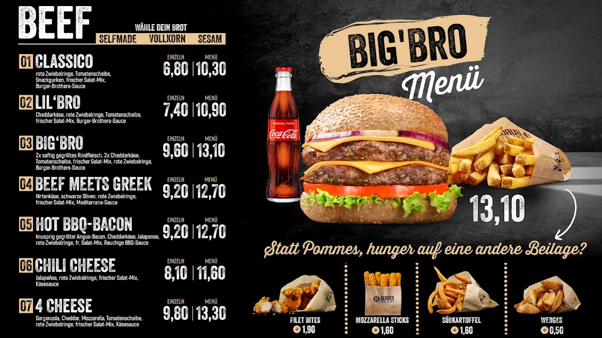 Speisekarte, Burger Brothers GmbH