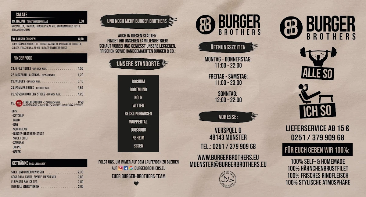 Speisekarte, Burger Brothers GmbH