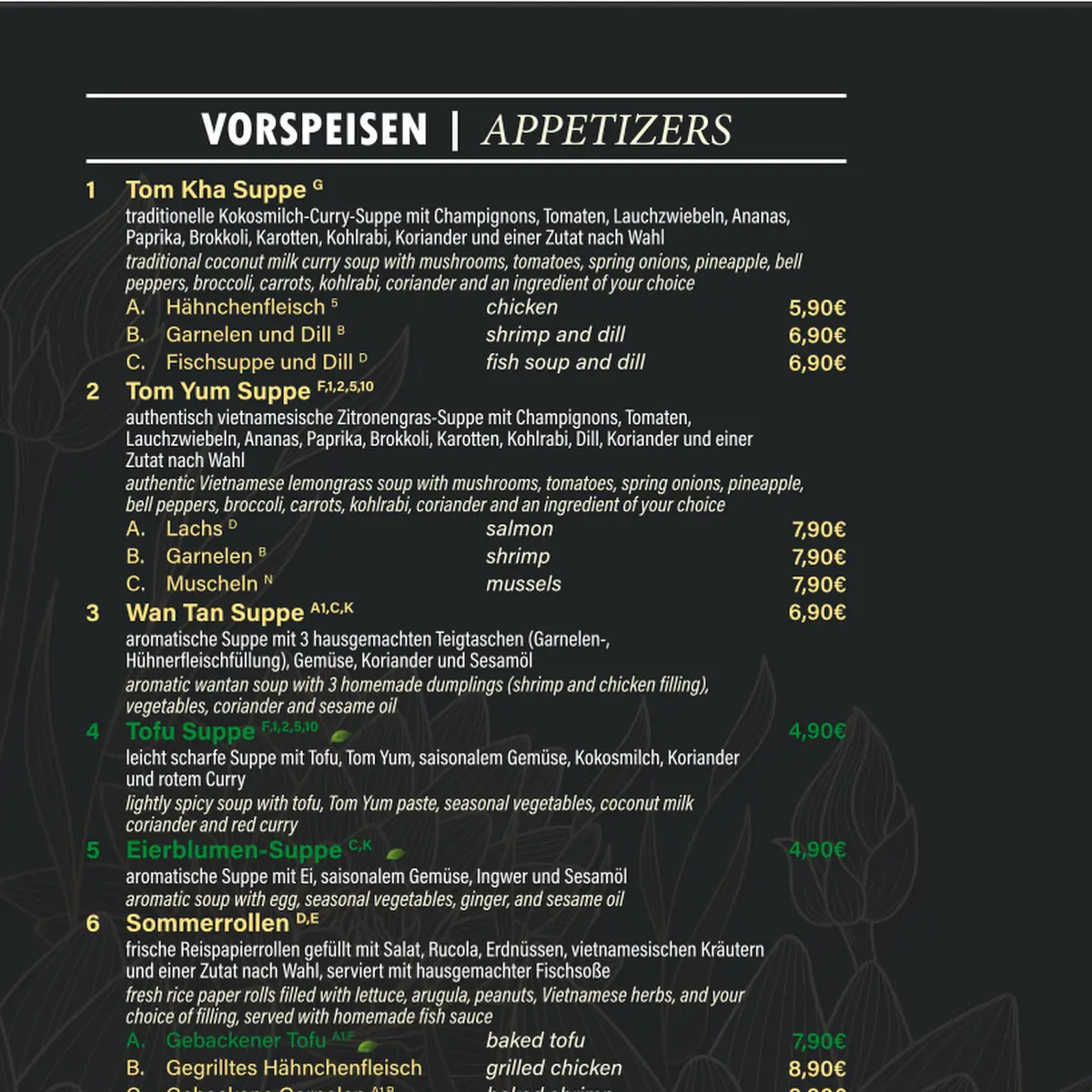 Speisekarte, Vietnam Restaurant