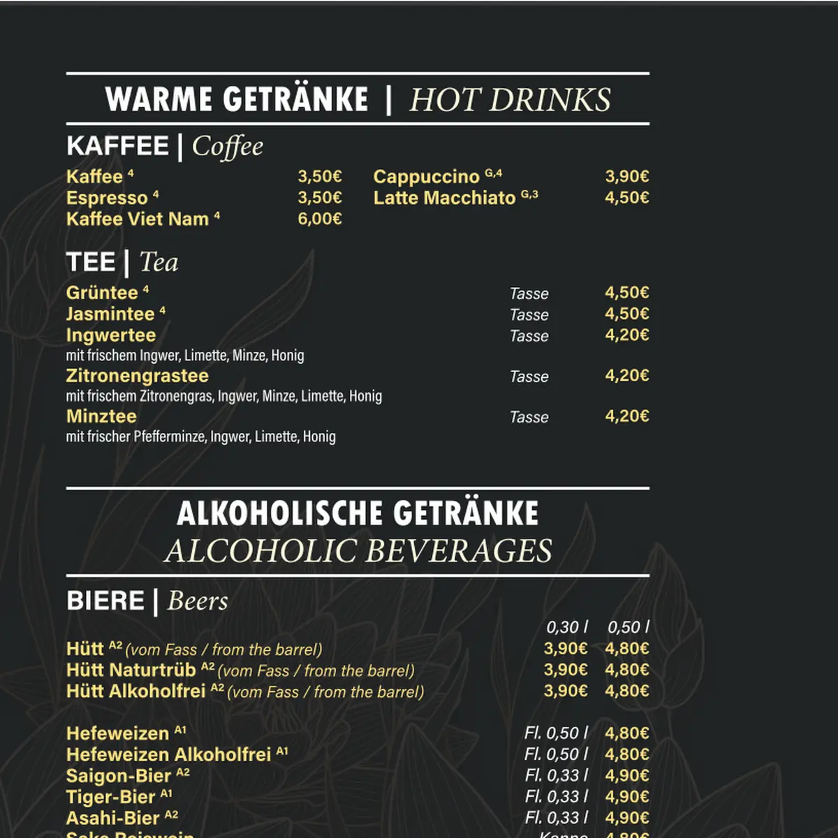Speisekarte, Vietnam Restaurant